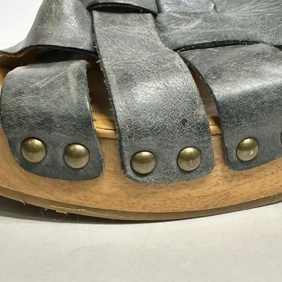 Korks Berengo Wood Heel Sandals Blue Leather | Women Size 10 - Picture 4 of 14